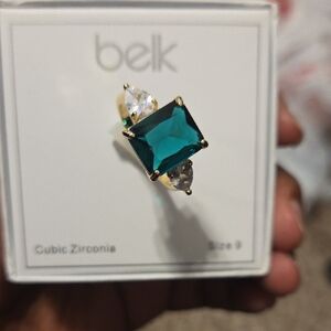 Belk Gold Ring with Green and Clear Stones